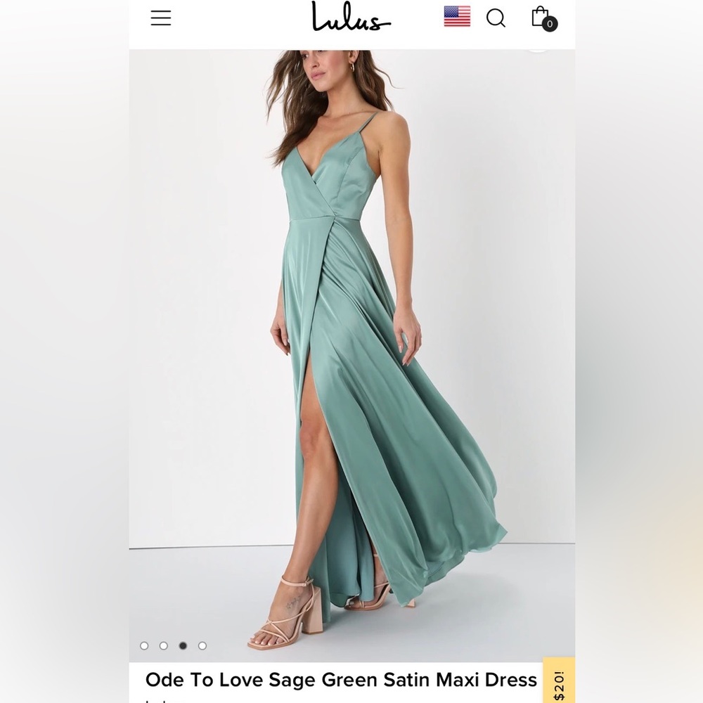 Ode to love sage green satin maxi dress - New with tags.